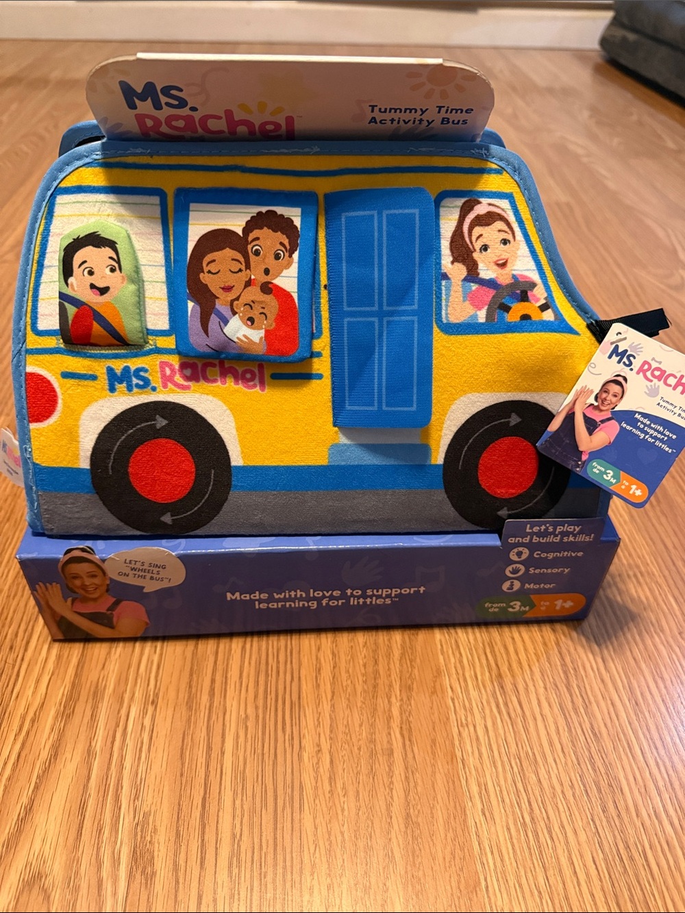 Rachel Plush Activity Bus in Yellow and Blue with Red Wheel Accents